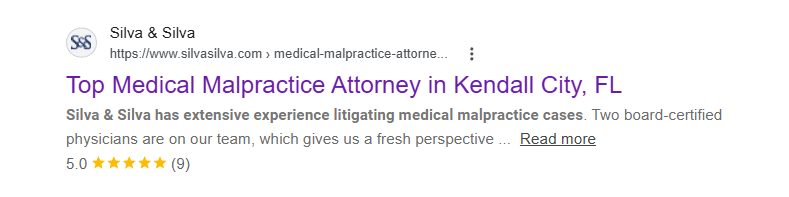 Redacted Google Ads search result showing a Florida personal injury law firm headline using comparative superiority language that violates Florida Bar Rule 4-7.2