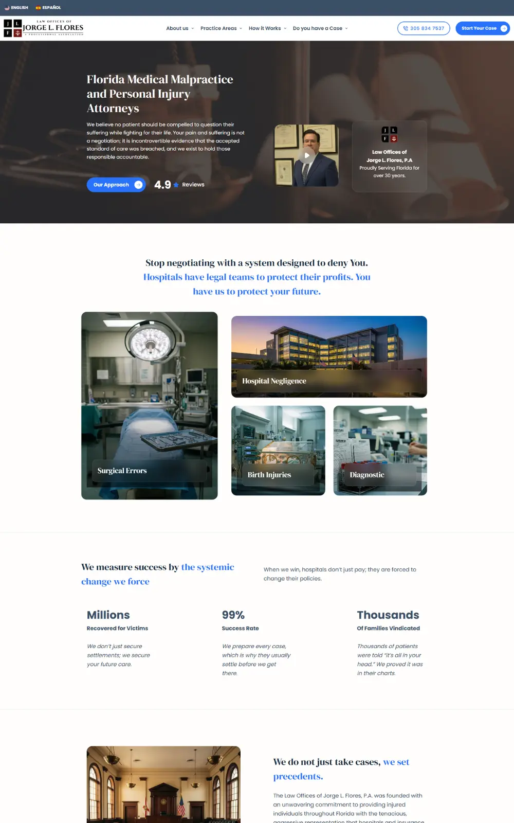 Jorge L. Flores law firm website, built by Argota Marketing on WordPress