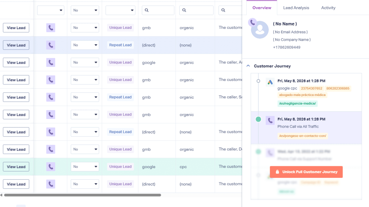 Google Ads offline conversion import interface showing GCLID column with conversion name, time, and value fields mapped from a law firm CRM
