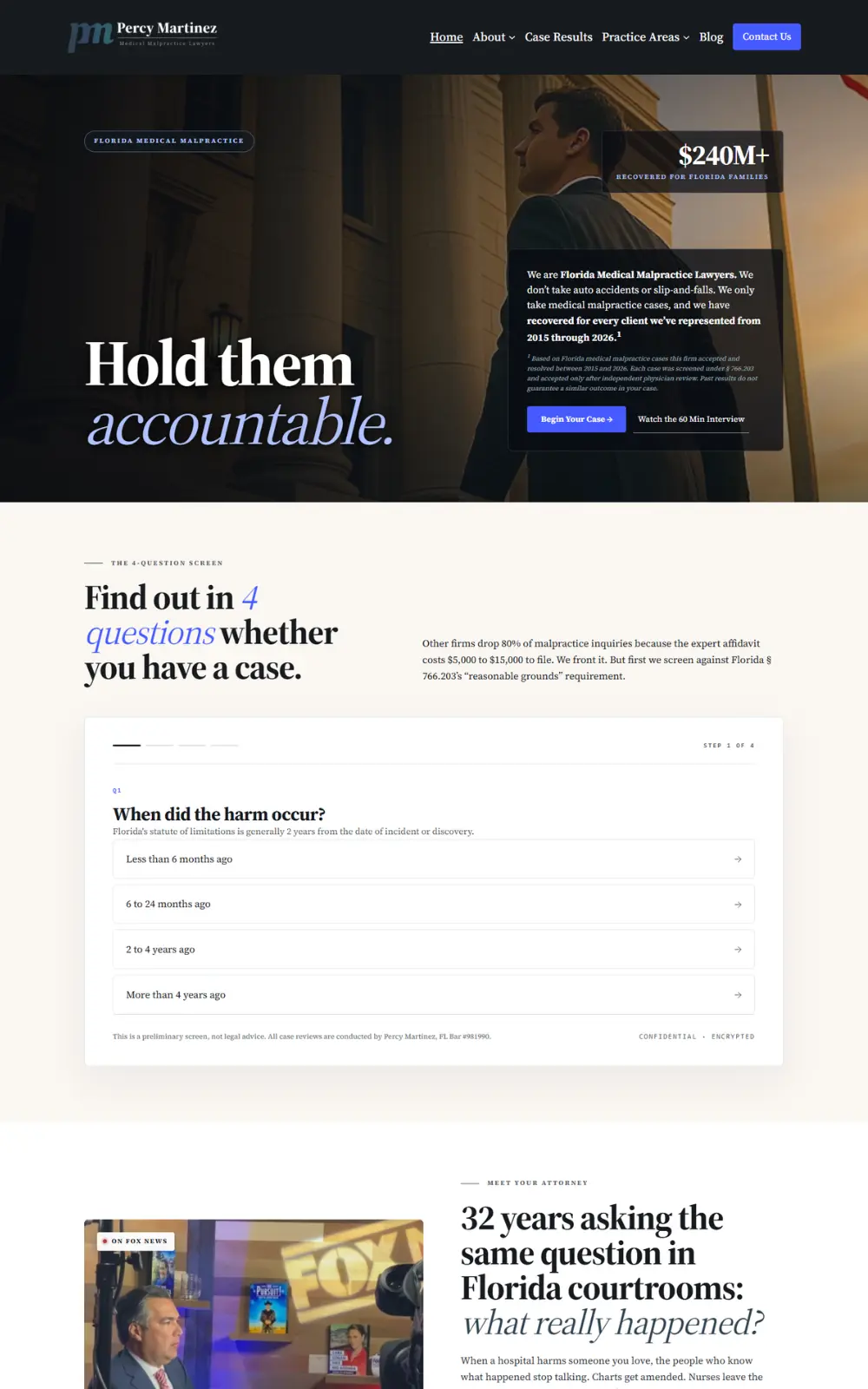 Percy Martinez P.A. medical malpractice firm website redesign for Miami-Dade and Hialeah search