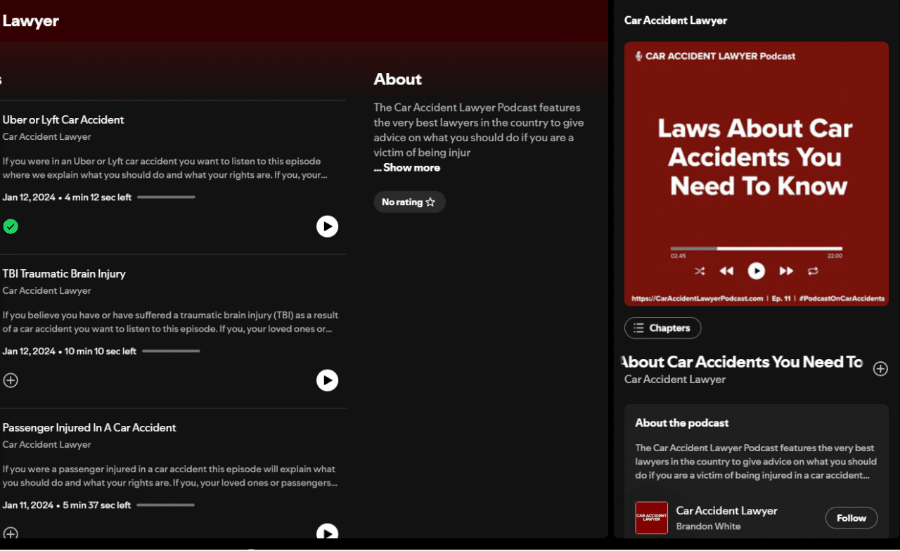 Spotify audio ad placement for a car accident lawyer campaign