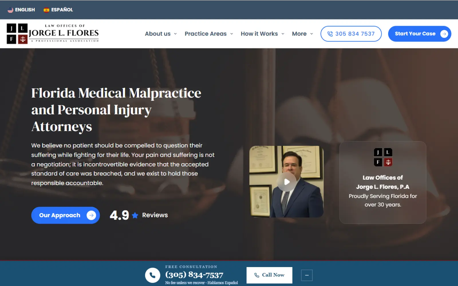 The Law Offices of Jorge L. Flores website