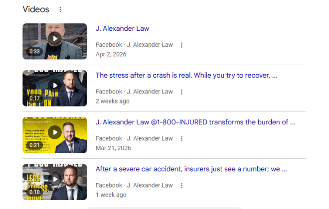 Video placements for social media appearing in search results